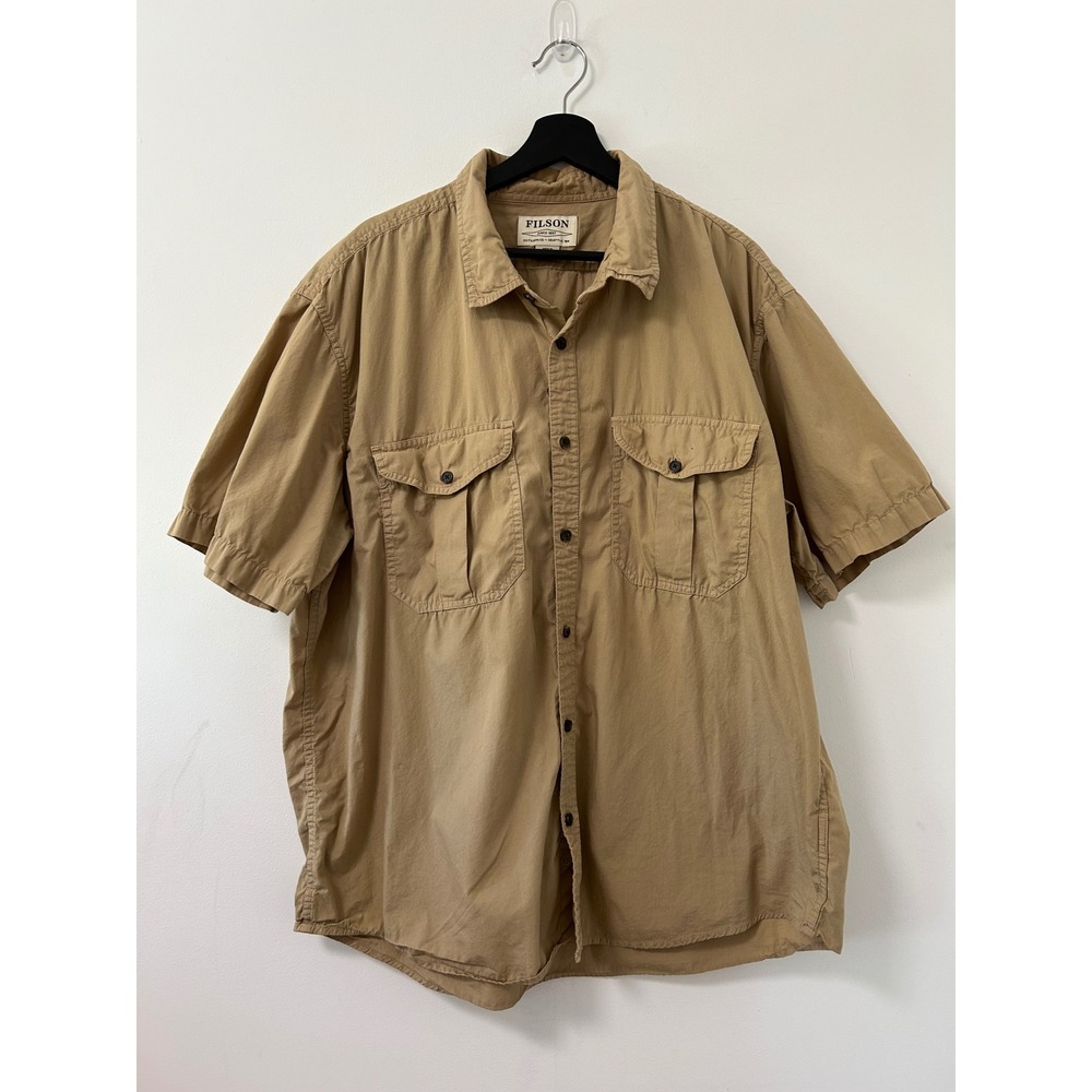 Filson Short Sleeve Button Down Shirt Mens XXL Khaki Tan Gorpcore Utility